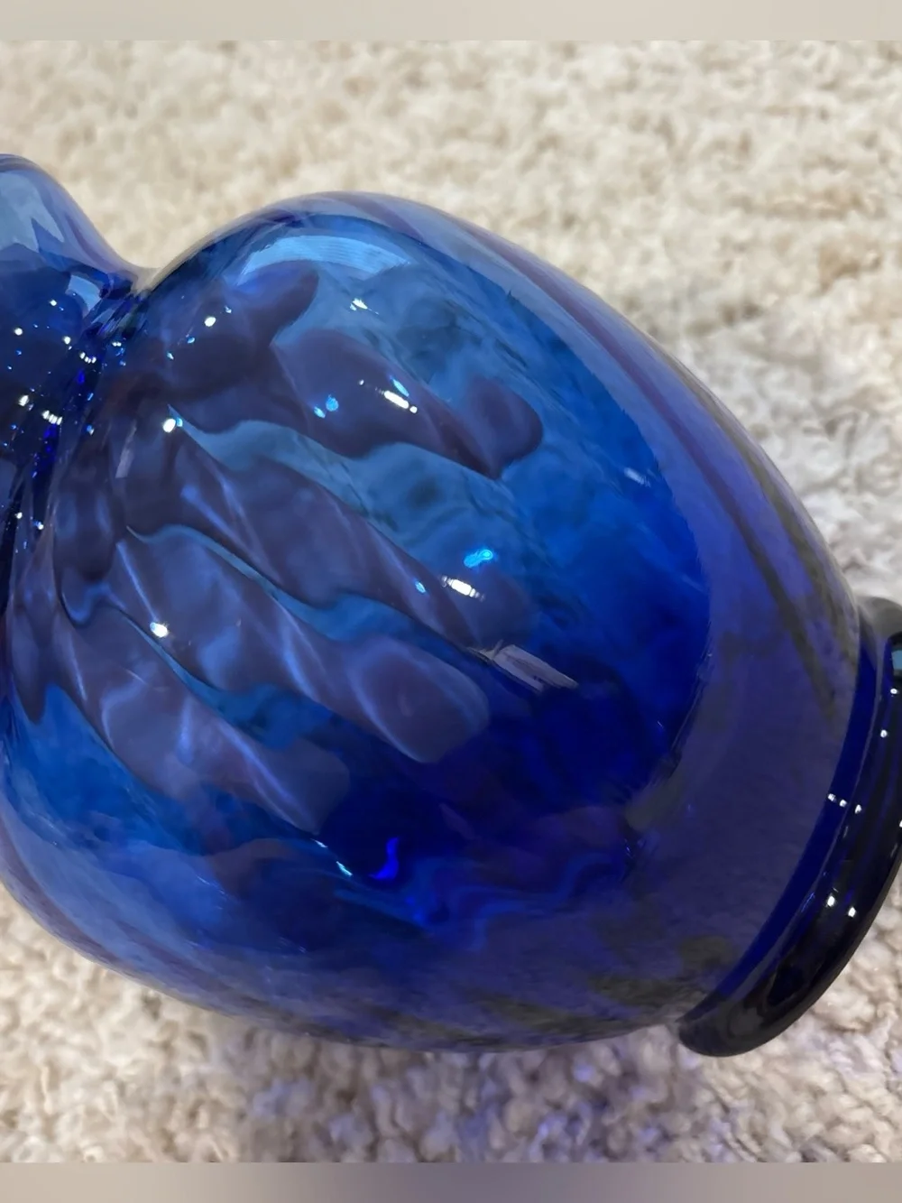 Vintage 1990s Indiana Glass Illusions Cobalt Blue Swirl Clear Glass Vase 6.5”